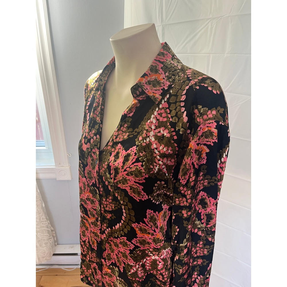Esqualo Pink Green Abstract Snakeskin Viscose Button Down Blouse Size 8 EU 38